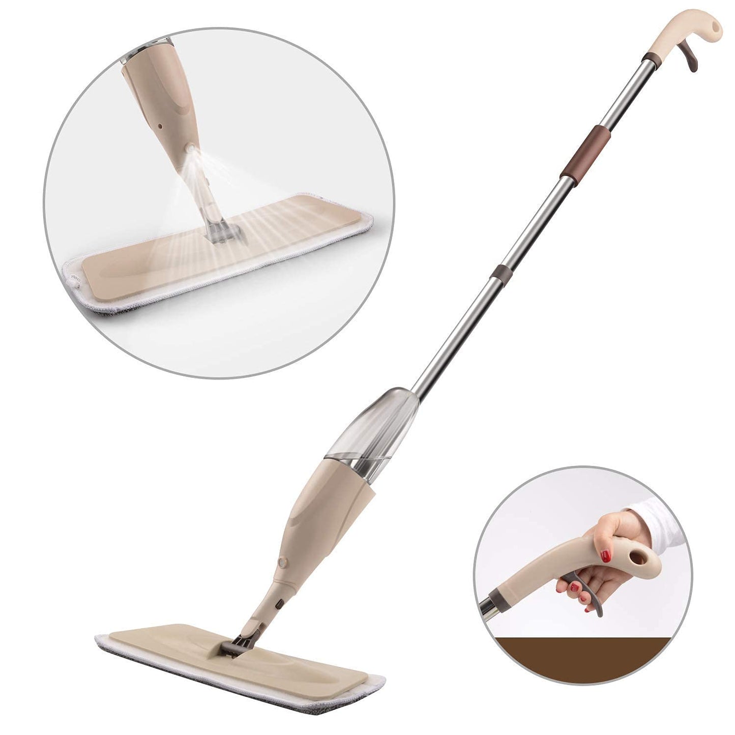 Floor Mop with Spray – Removable Washable Microfiber Cleaning Pad, Built-in Water Spray Trigger, Lightweight Flat Mop for Home, Kitchen, Office & All...